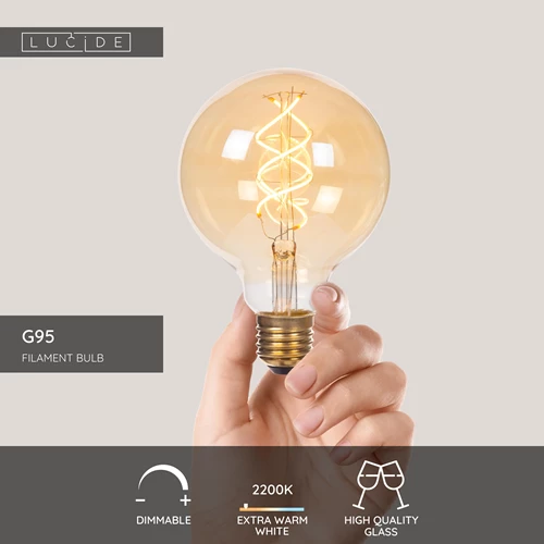 Lucide G95 - Filament bulb - Ø 9,5 cm - E27 - 1x4,9W 2200K - Amber - USP